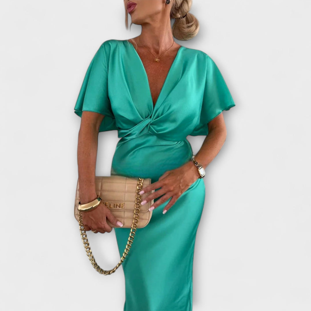 Rosalba cross knot V neck satin maxi dress – image 5