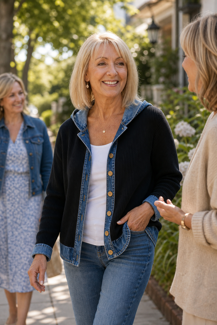 Peggy denim look patchwork hooded cardigan – image 10