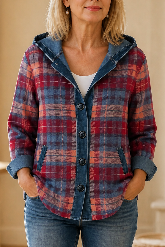 Peggy denim look patchwork hooded cardigan – image 2