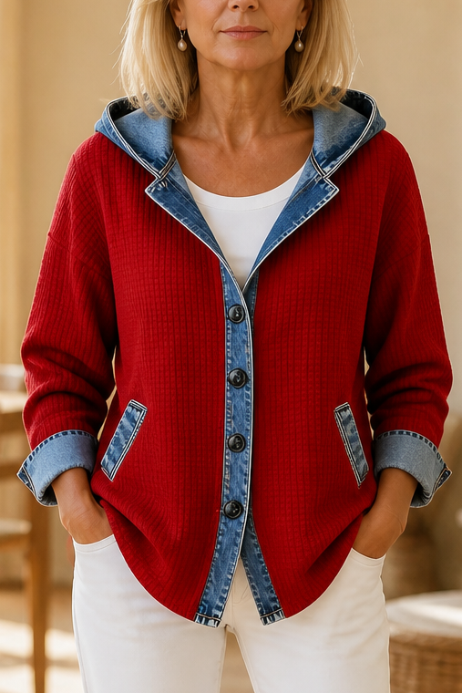 Peggy denim look patchwork hooded cardigan – image 4