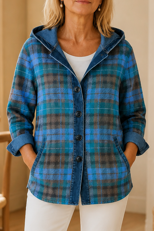 Peggy denim look patchwork hooded cardigan – image 5