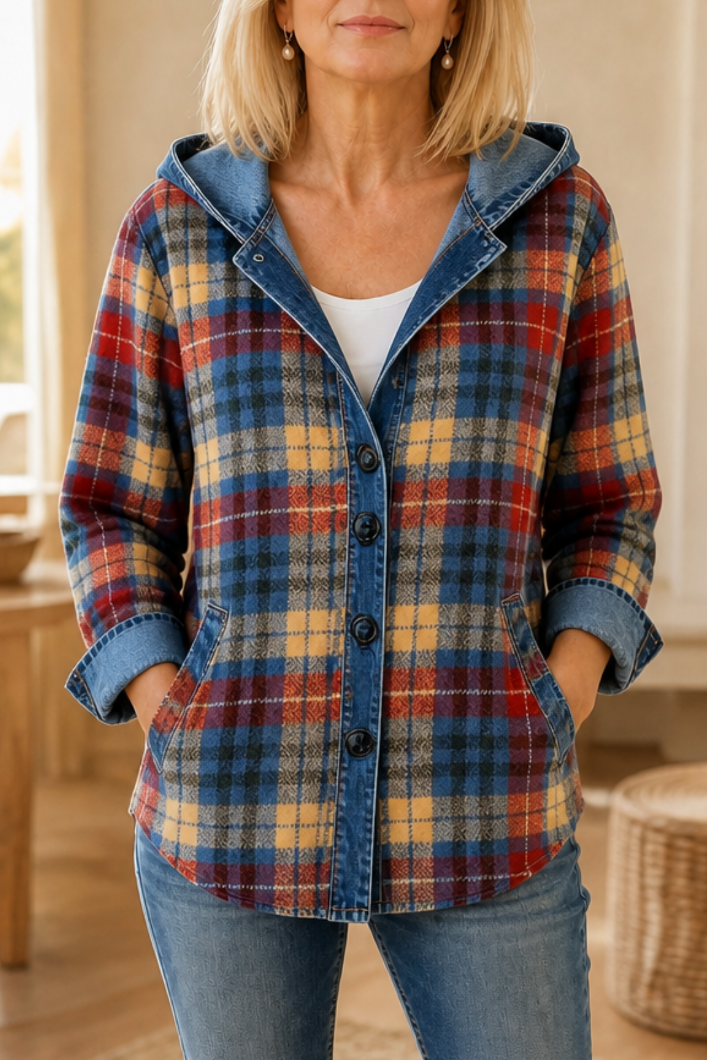 Peggy denim look patchwork hooded cardigan – image 6