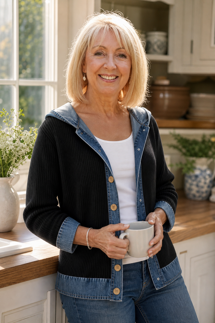 Peggy denim look patchwork hooded cardigan – image 9