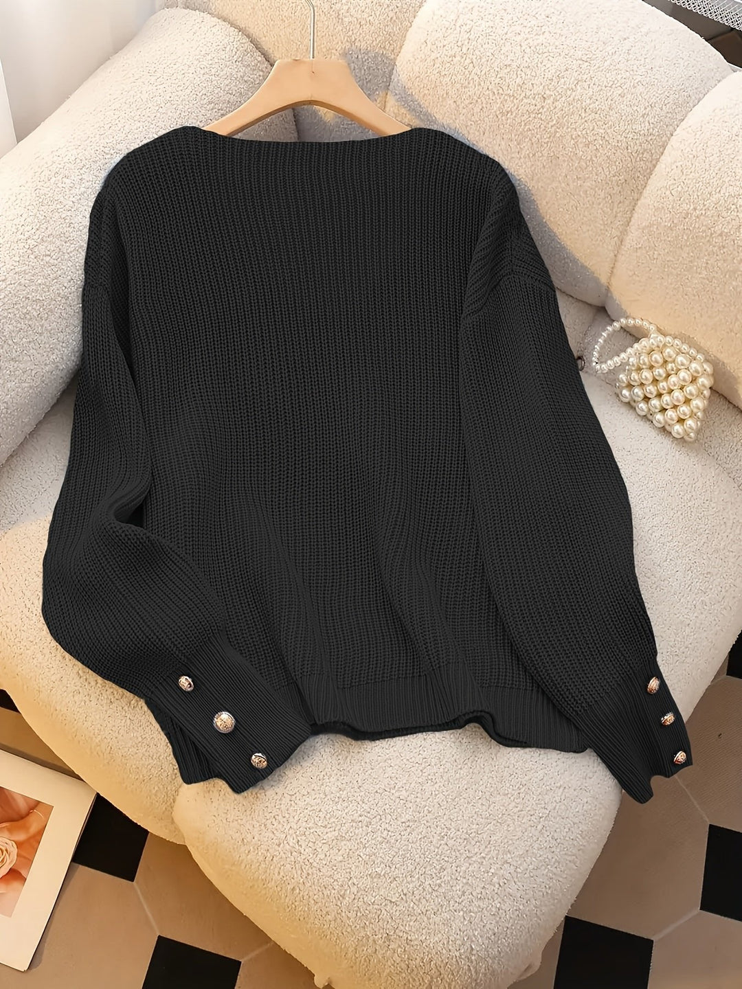 Jade ribbed v neck knitted jumper – image 8