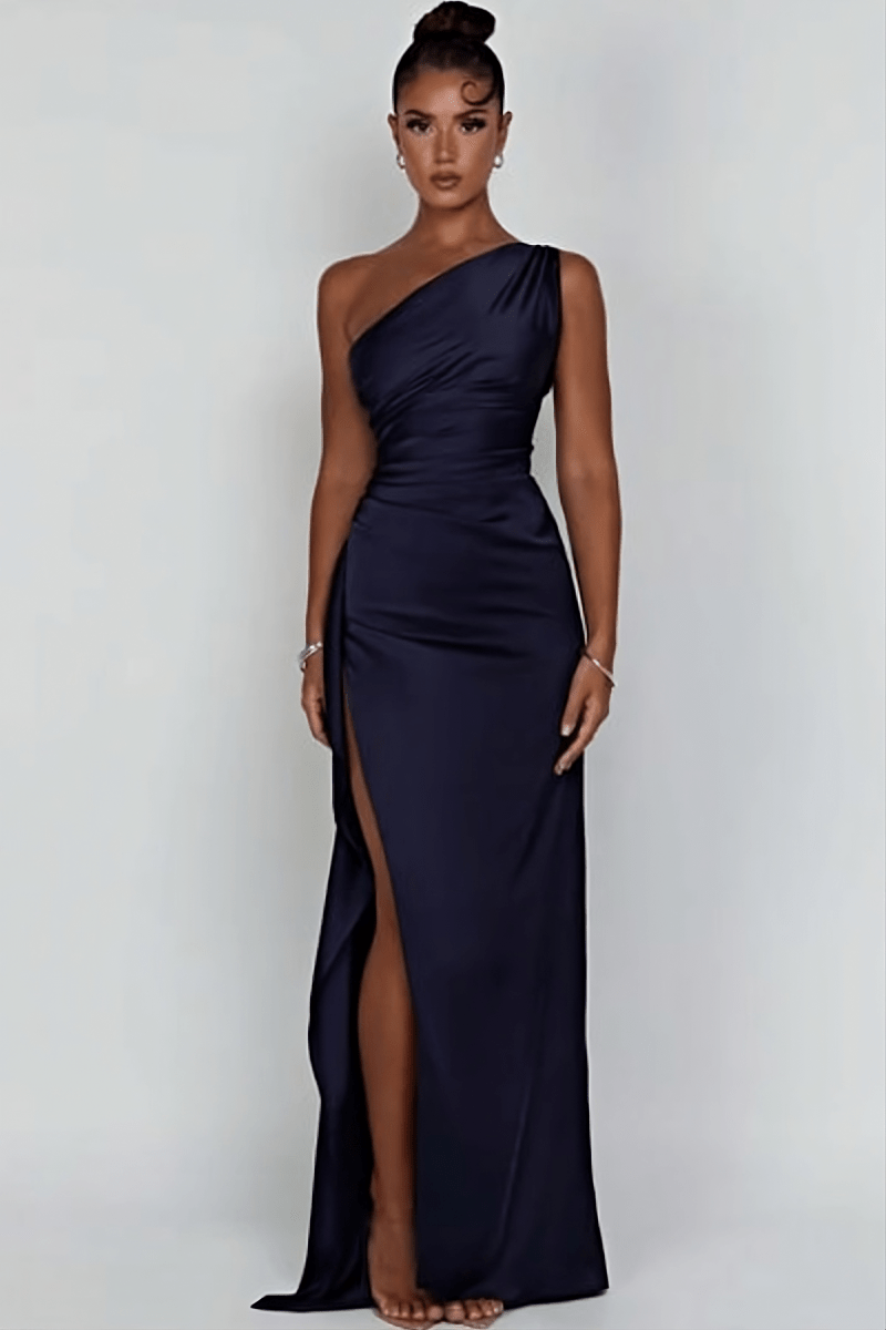 Cerise contoured one shoulder satin maxi dress – image 12