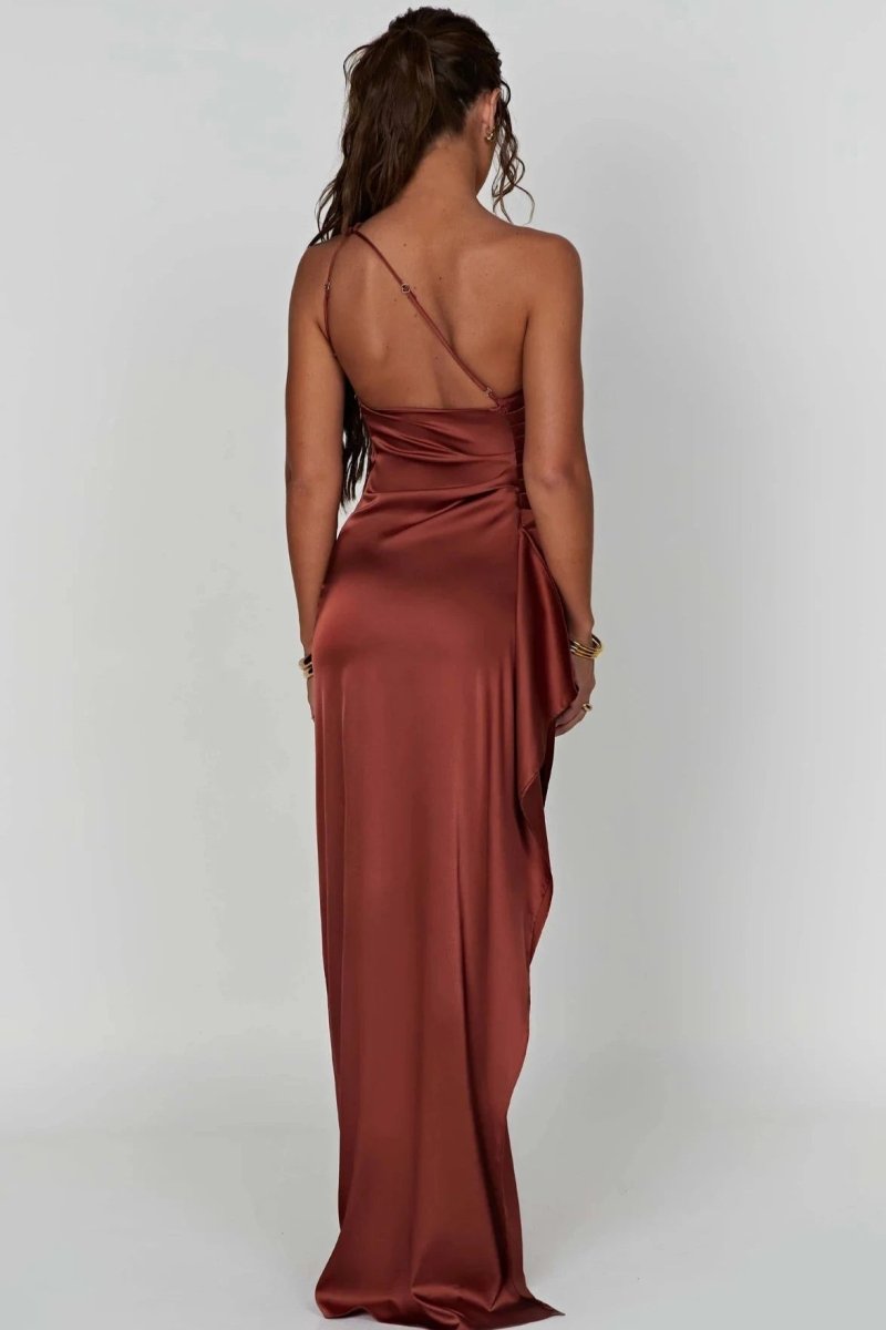 Cerise contoured one shoulder satin maxi dress – image 26