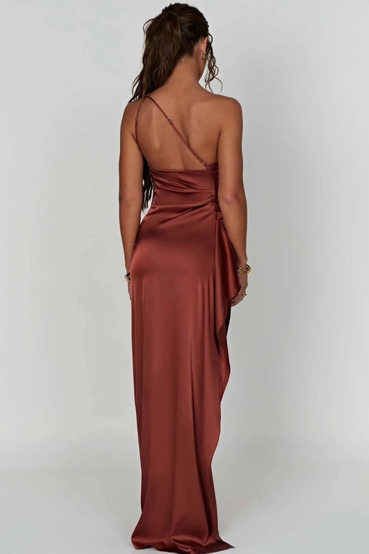 Cerise contoured one shoulder satin maxi dress – image 26