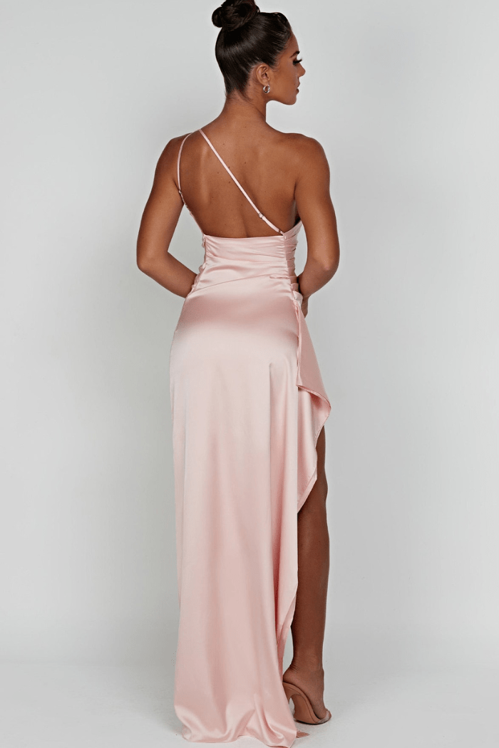 Cerise contoured one shoulder satin maxi dress – image 14