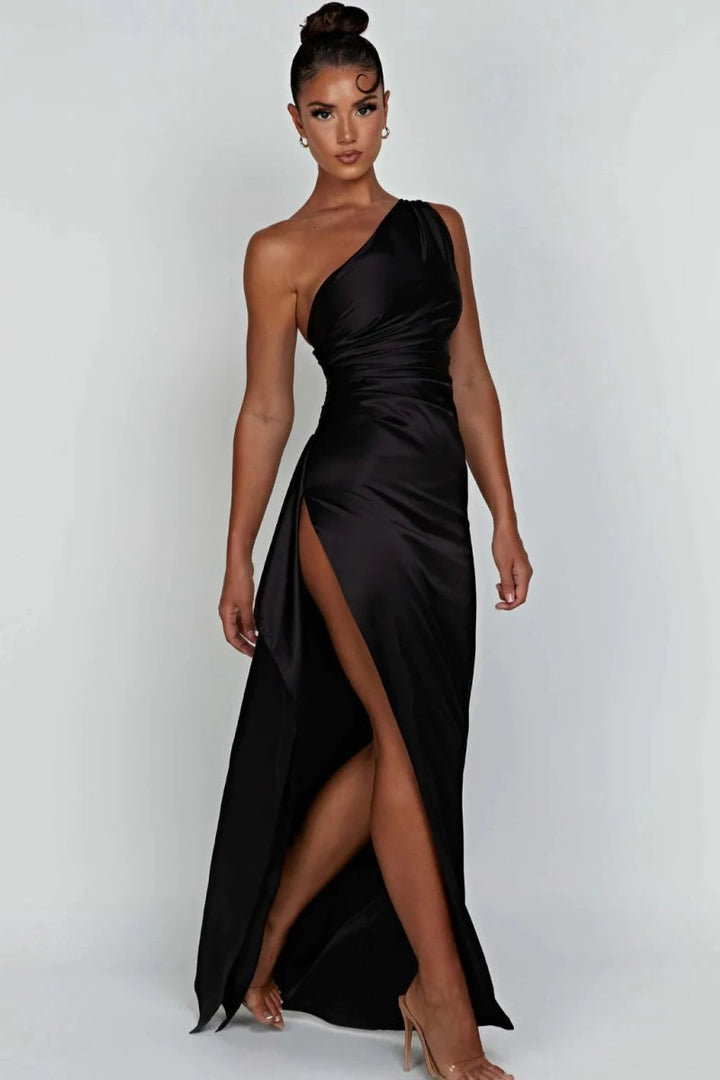 Cerise contoured one shoulder satin maxi dress – image 18