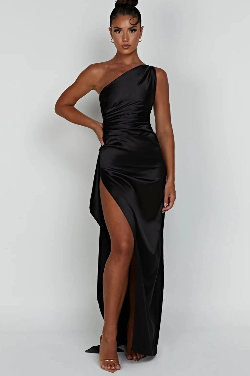 Cerise contoured one shoulder satin maxi dress – image 19