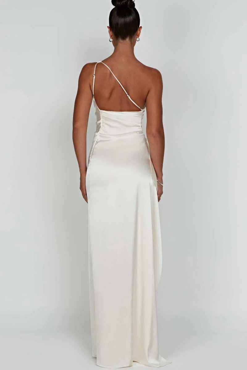Cerise contoured one shoulder satin maxi dress – image 21