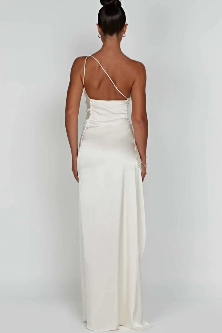 Cerise contoured one shoulder satin maxi dress – image 21