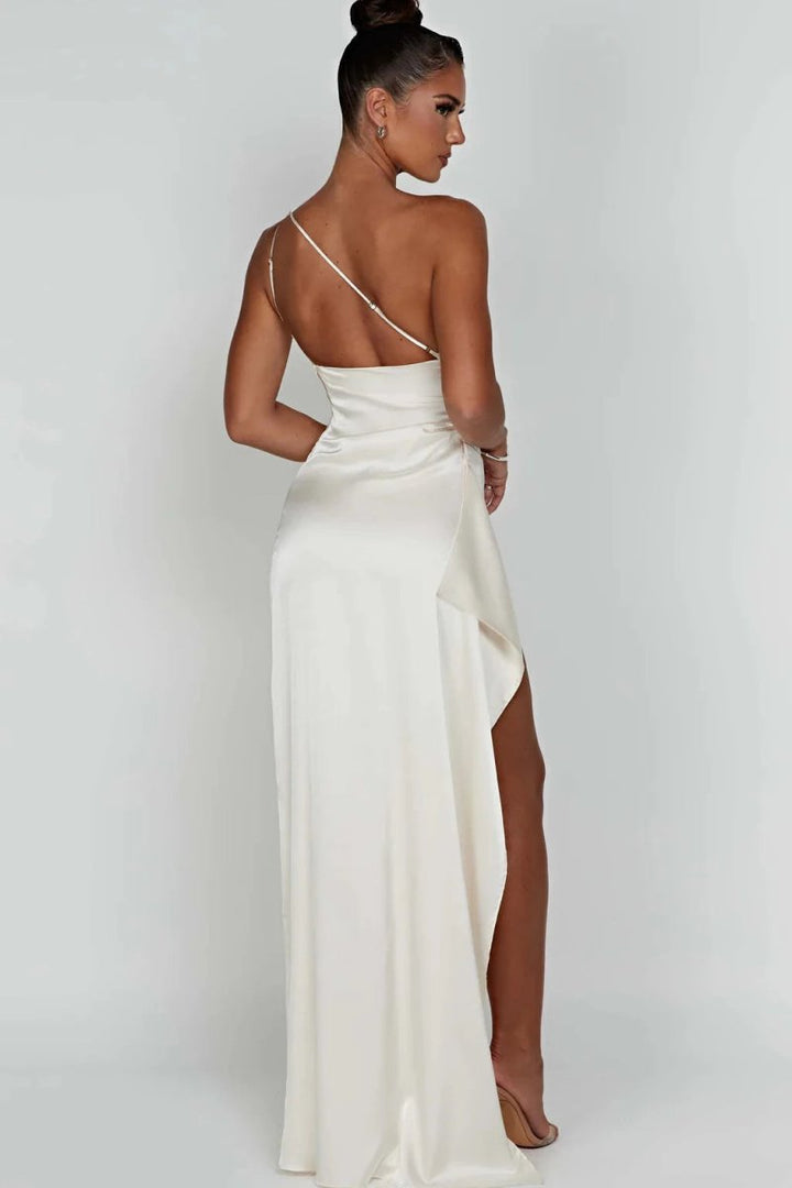 Cerise contoured one shoulder satin maxi dress – image 22