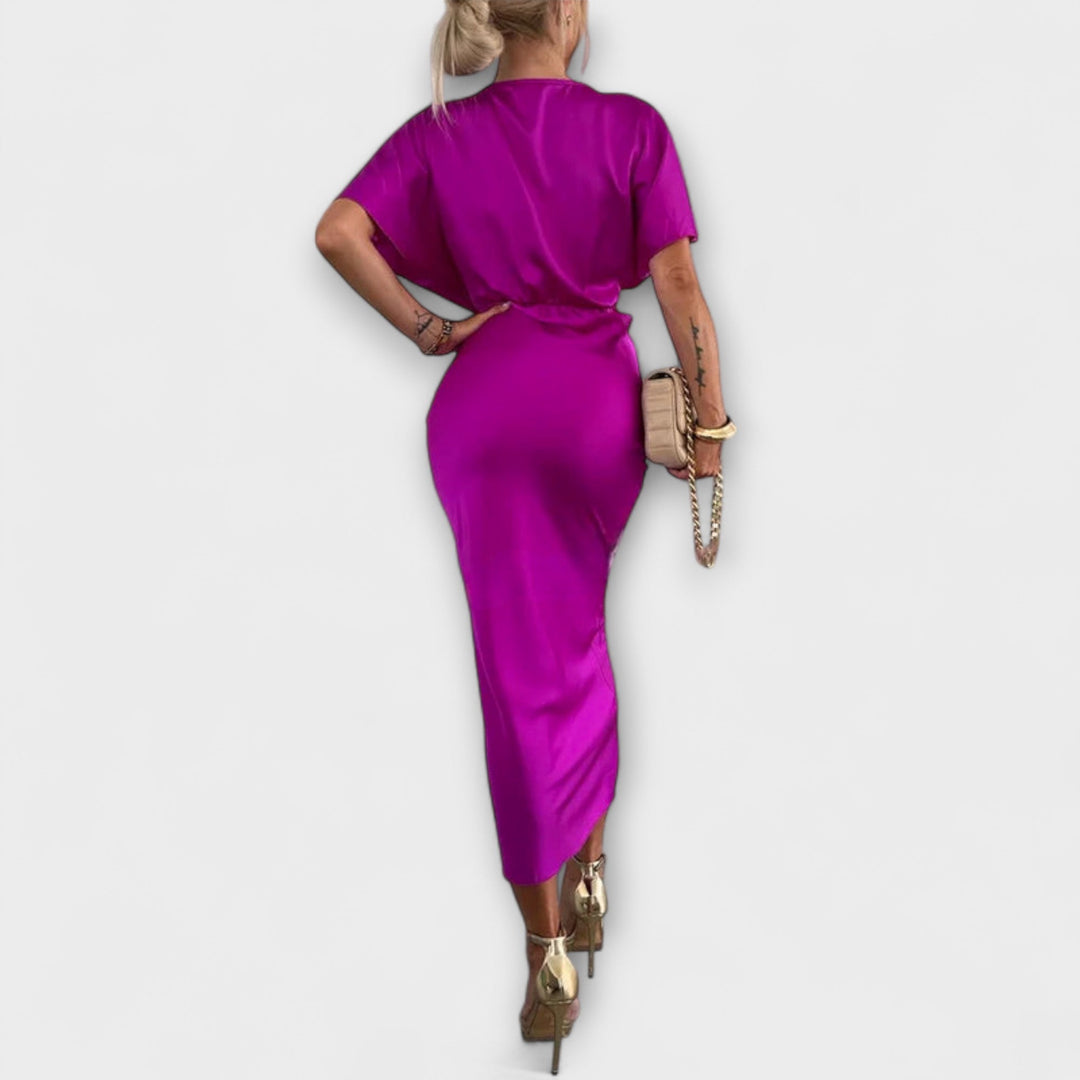 Rosalba cross knot V neck satin maxi dress – image 9
