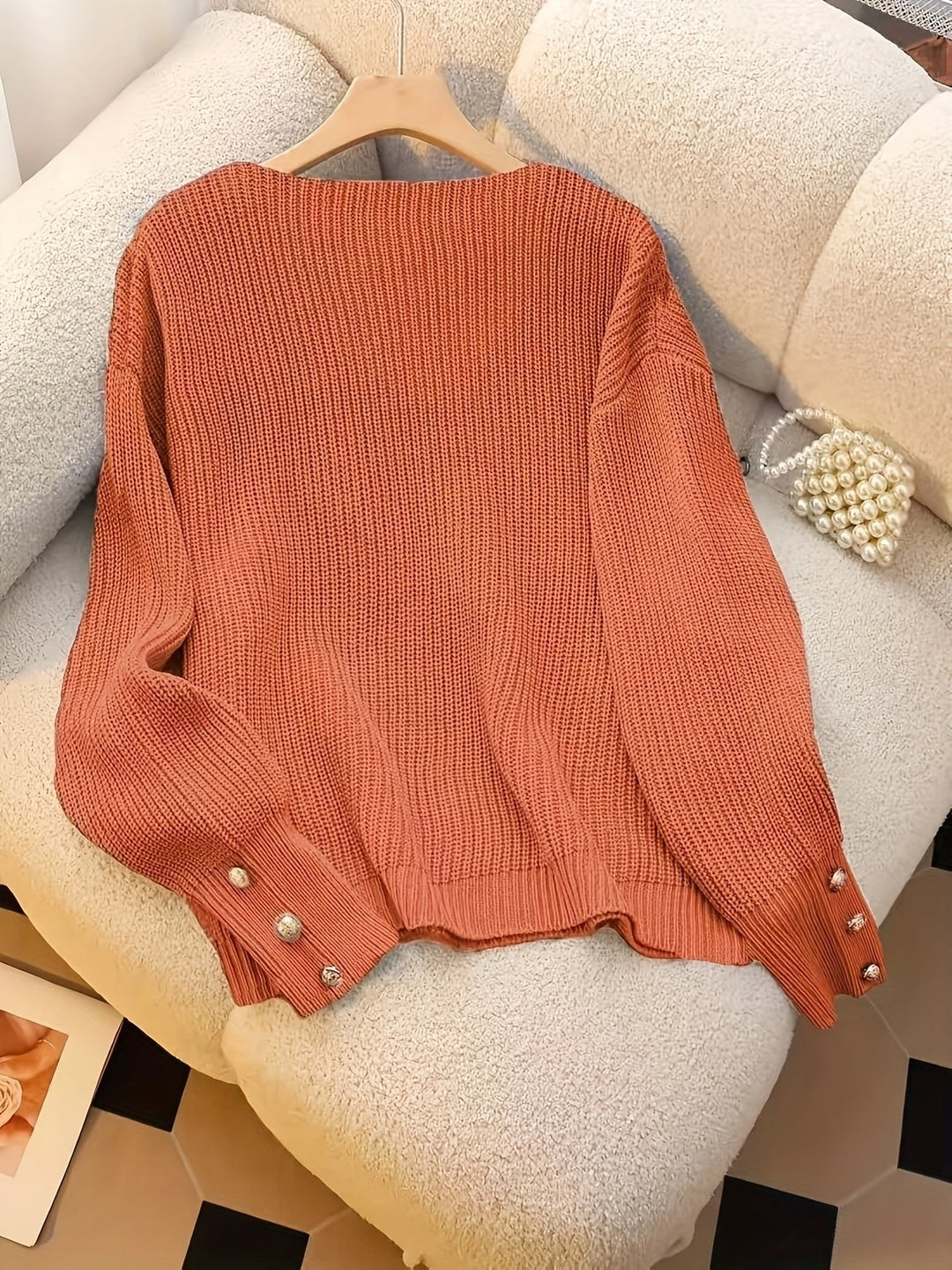 Jade ribbed v neck knitted jumper – image 7