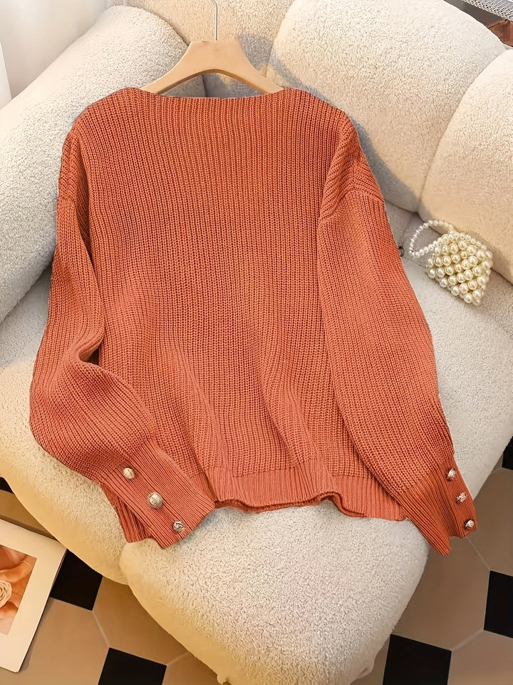 Jade ribbed v neck knitted jumper – image 7