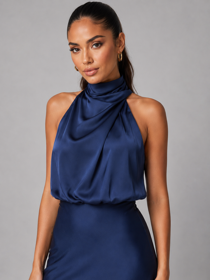 Araminta satin high neck midi dress – image 2