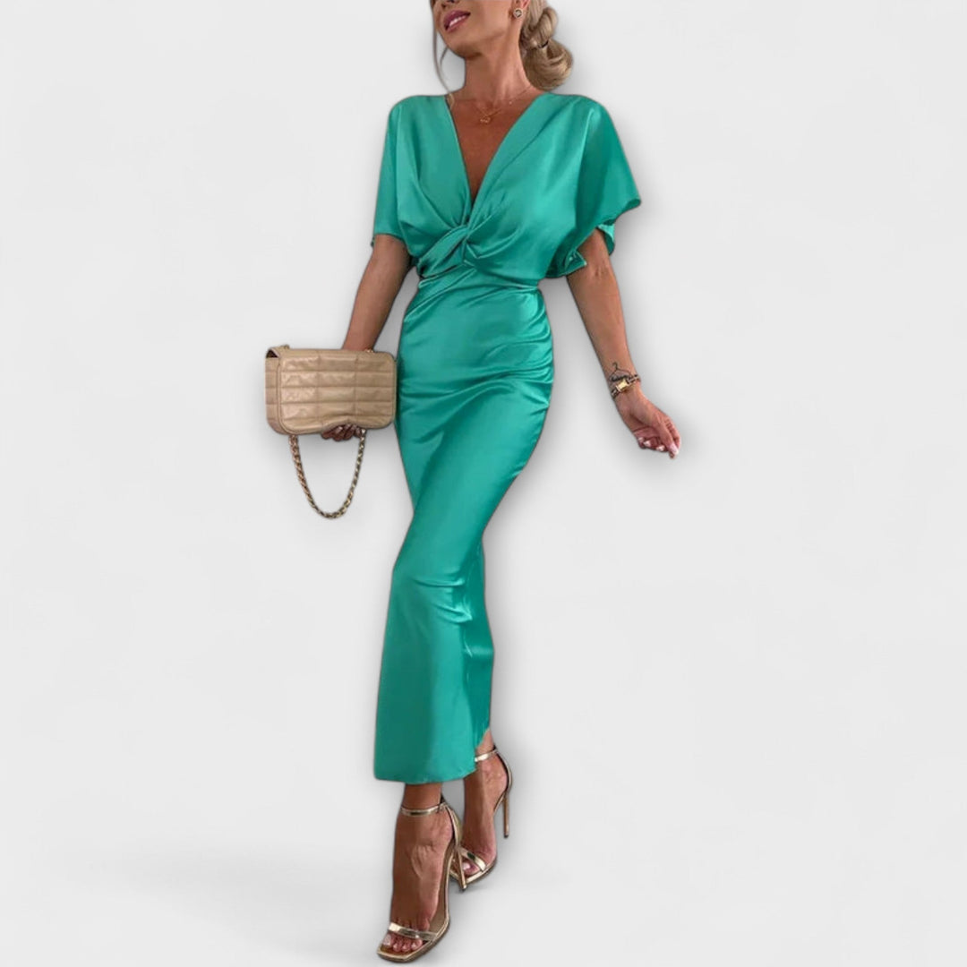 Rosalba cross knot V neck satin maxi dress – image 2