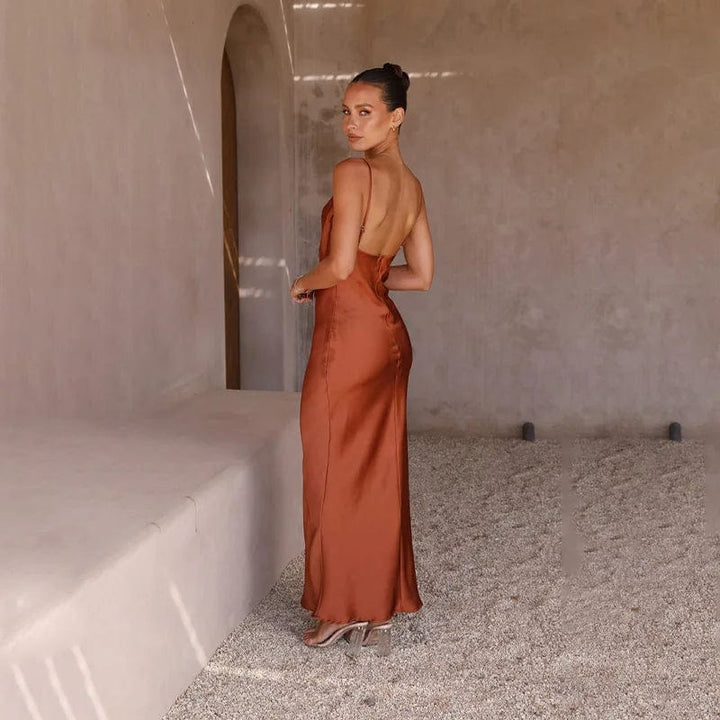 Mariella cowl neck open back satin maxi dress – image 3