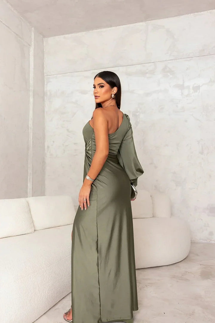 Hafwen one shoulder maxi dress with front slit – image 2