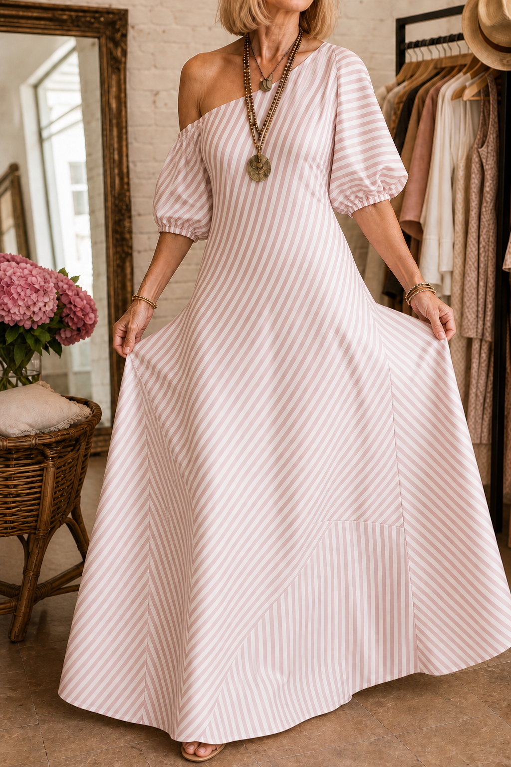 Ursula striped one shoulder maxi dress