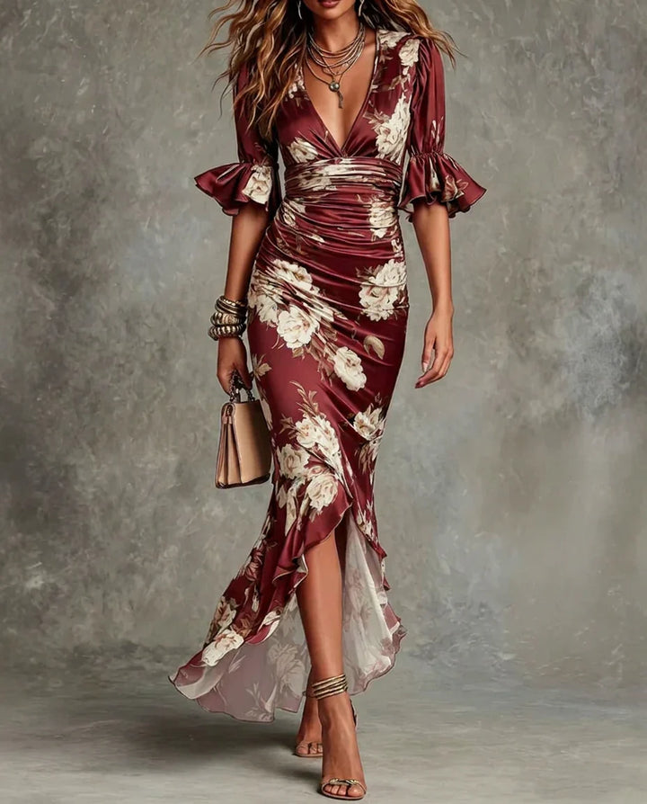 Phyllida asymmetric green satin dress – image 7