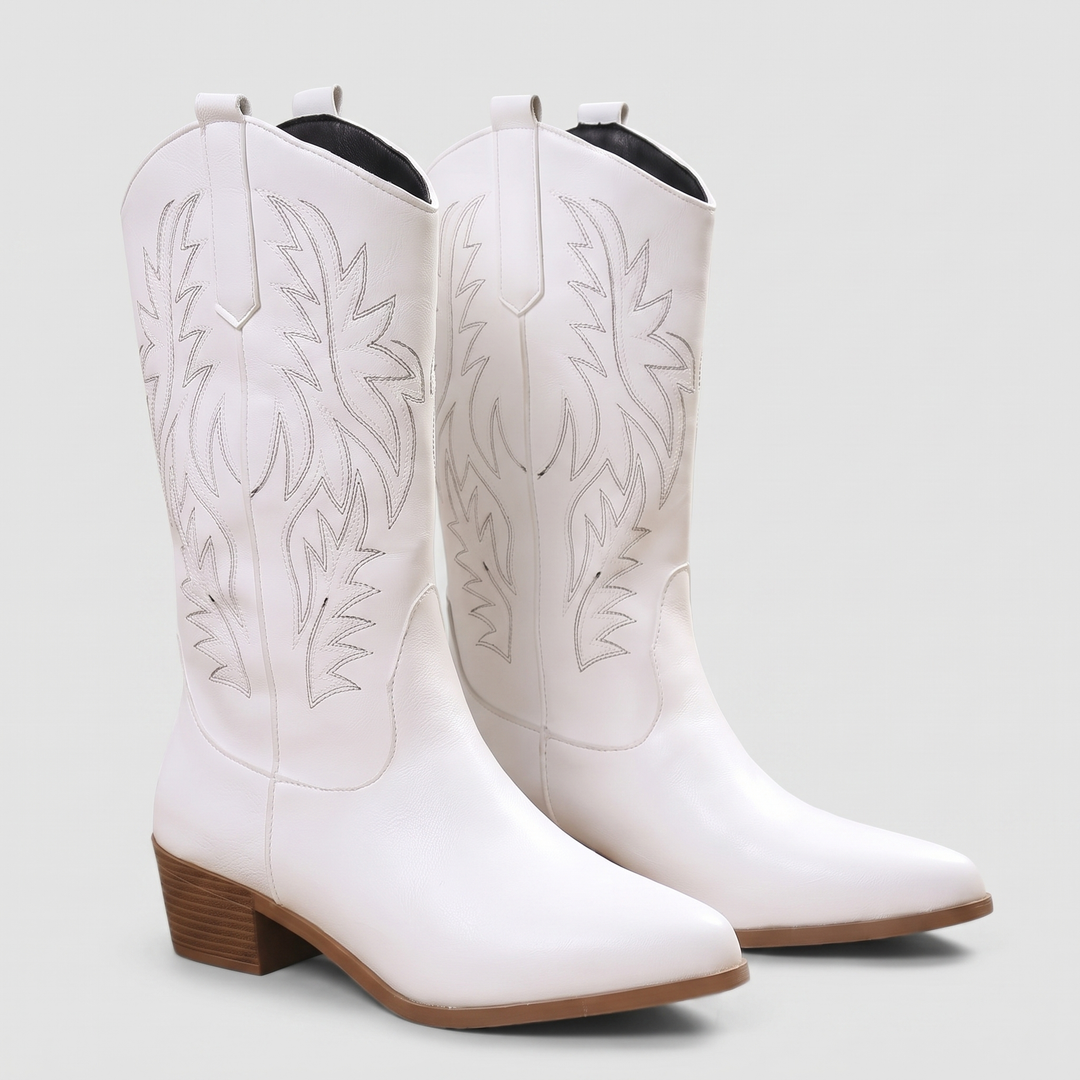 Claire Western Ankle Boots in white