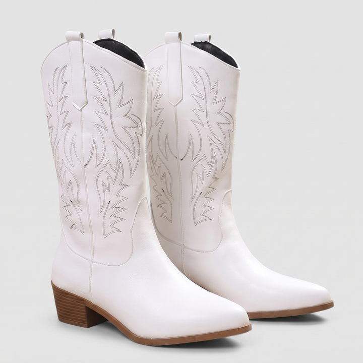 Claire Western Ankle Boots in white