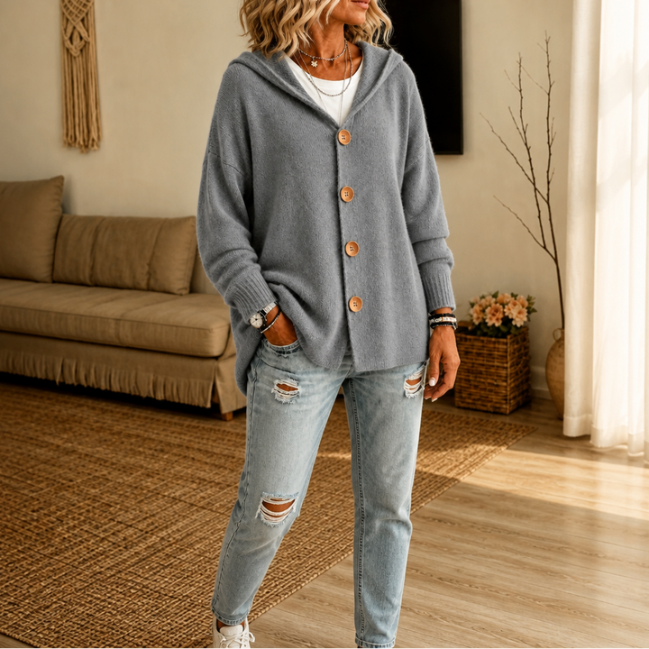 Nancy hooded waffle knit cardigan