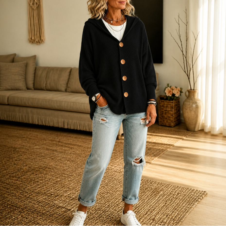 Nancy hooded waffle knit cardigan – image 2