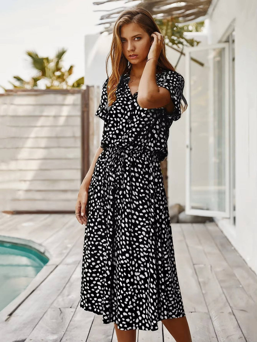 Elsie button front midi dress with tie waist – image 10