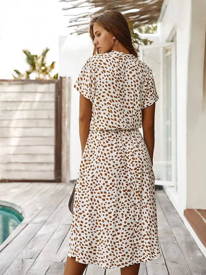 Elsie button front midi dress with tie waist – image 4