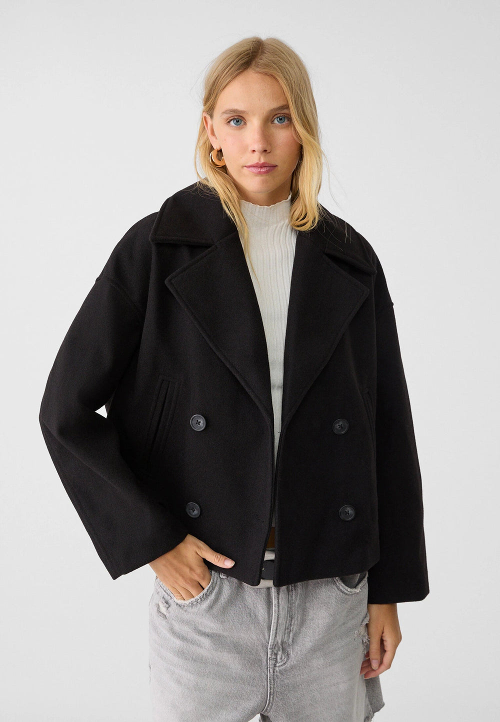 Romilly cropped double breasted pea coat – image 2