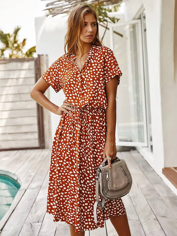 Elsie button front midi dress with tie waist