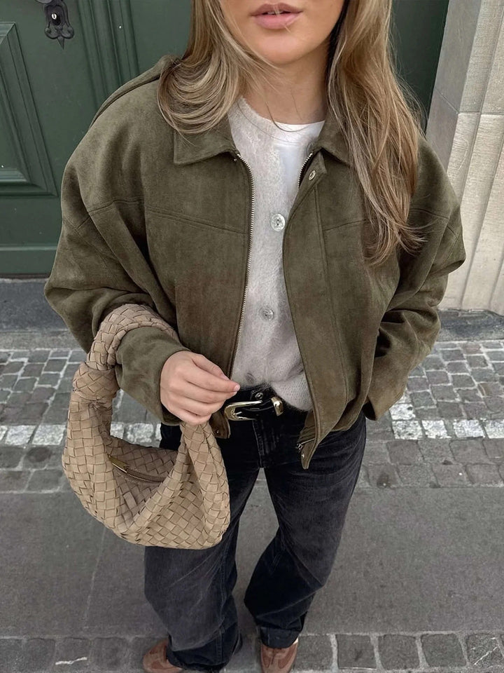 Ariadne faux suede collared bomber jacket – image 11