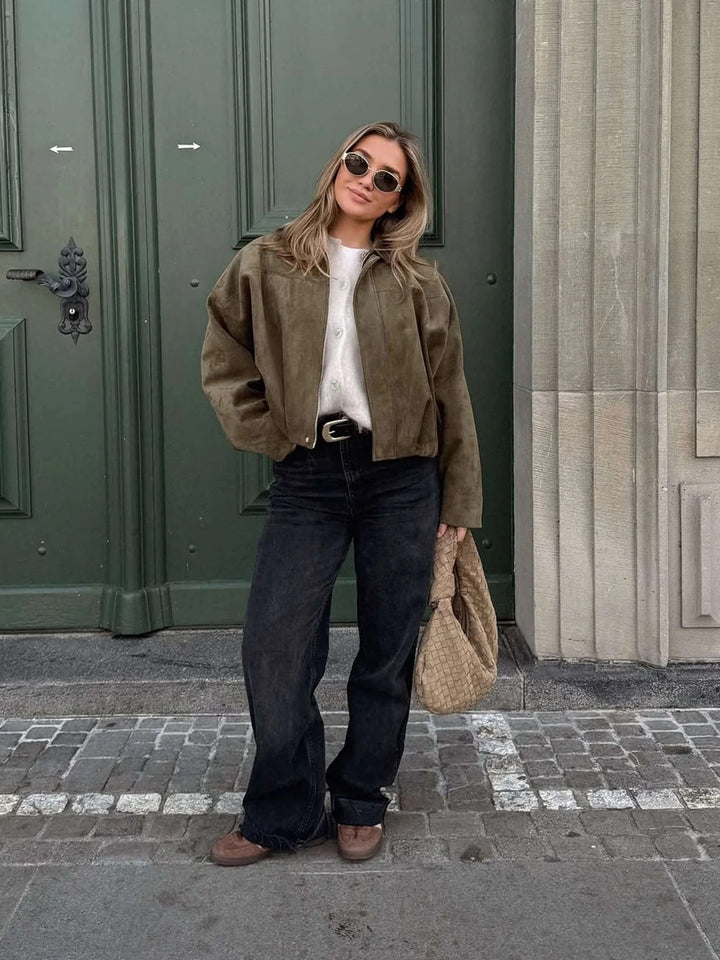 Ariadne faux suede collared bomber jacket – image 12