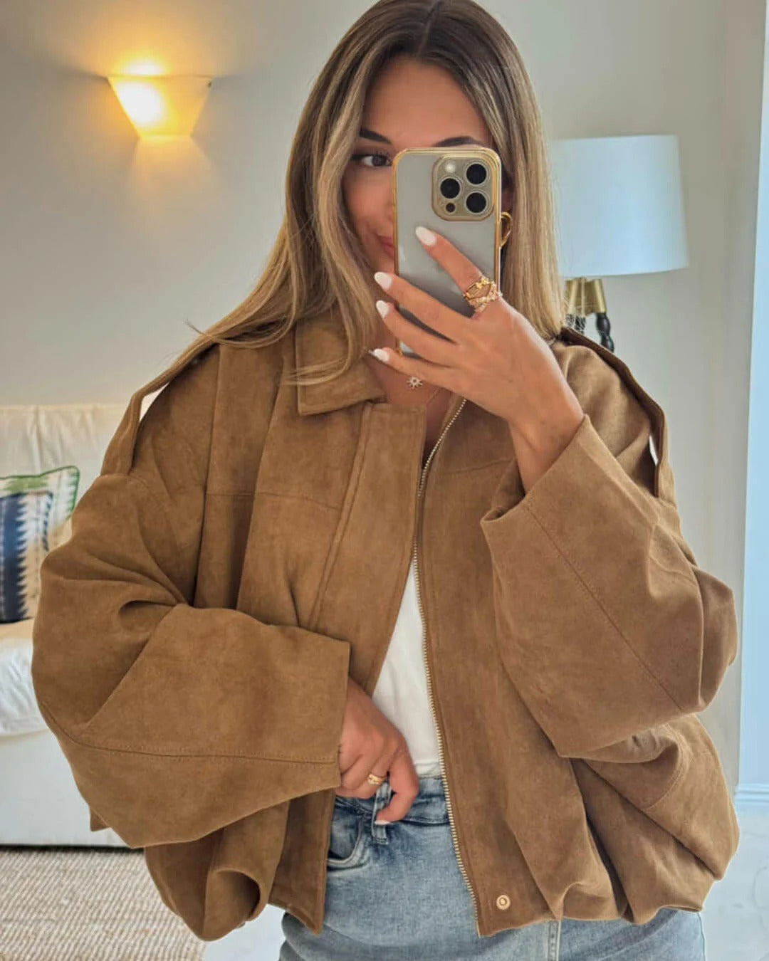 Ariadne faux suede collared bomber jacket – image 17