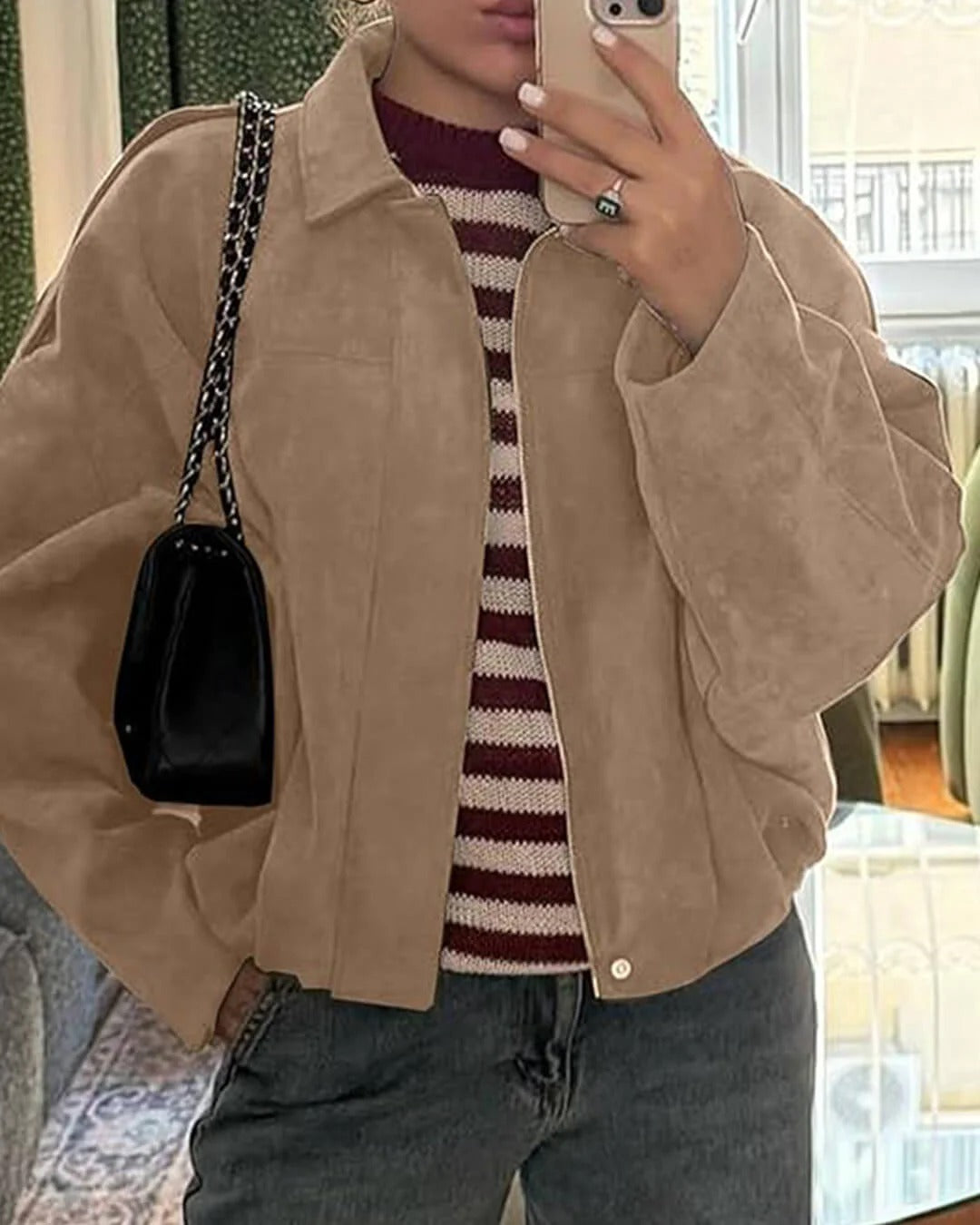 Ariadne faux suede collared bomber jacket – image 14