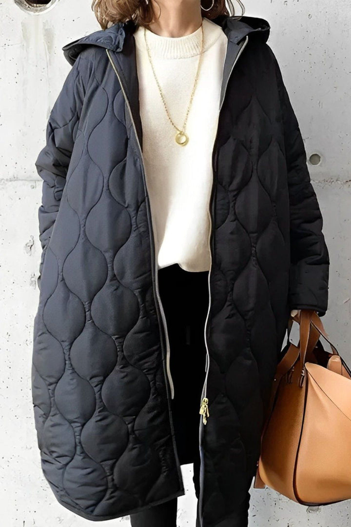 Ishbel lightweight long padded coat with hood – image 3