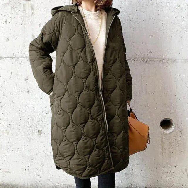 Ishbel lightweight long padded coat with hood – image 2