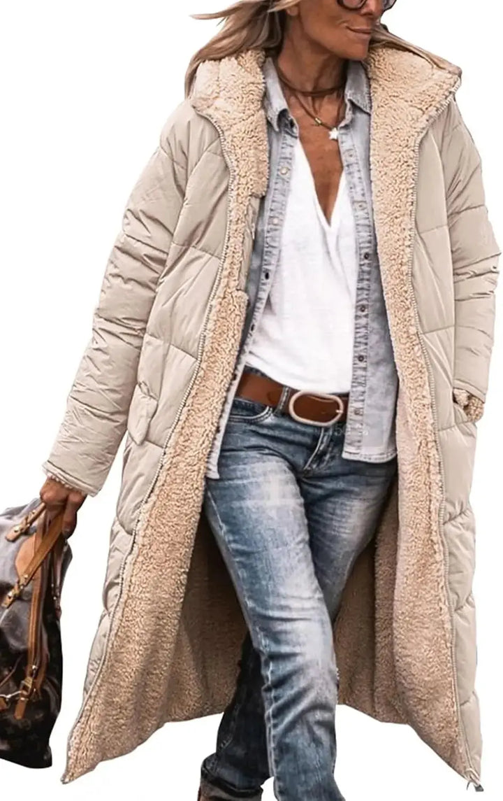 Rhian fleece lined long puffer coat with hood – image 10