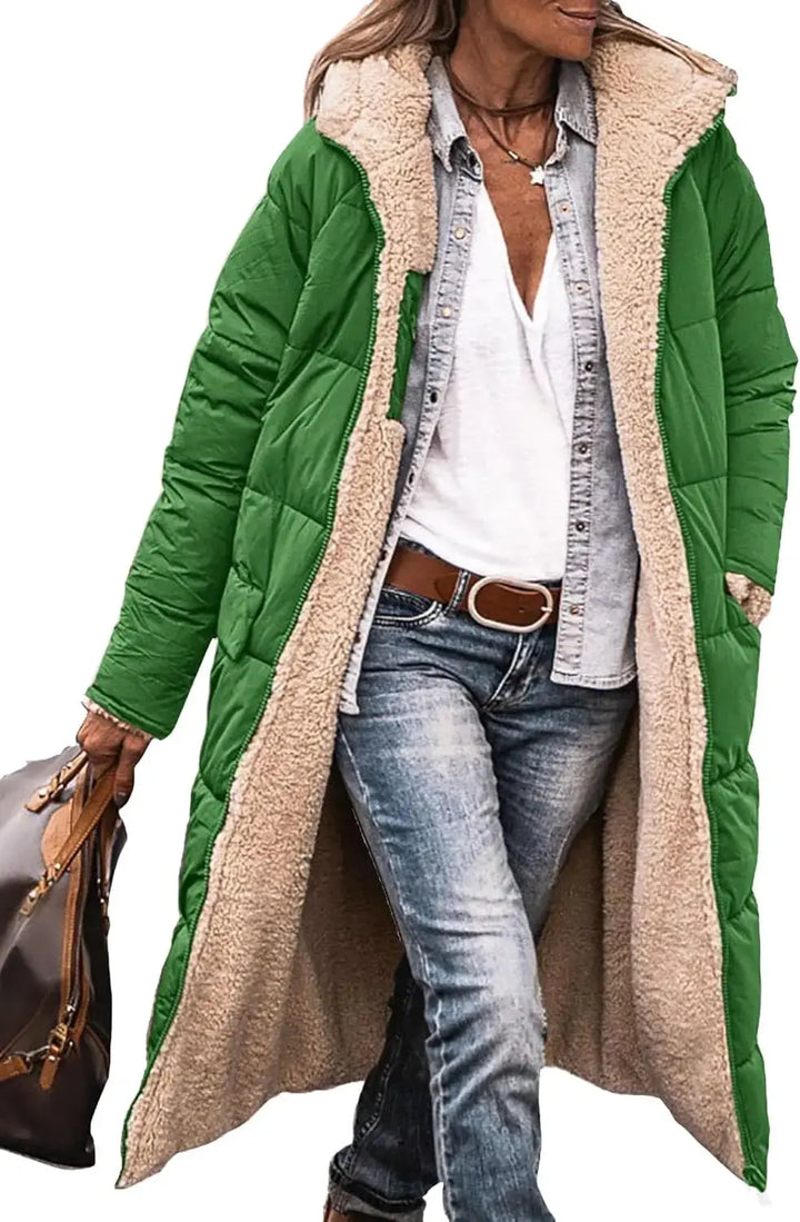 Rhian fleece lined long puffer coat with hood – image 11