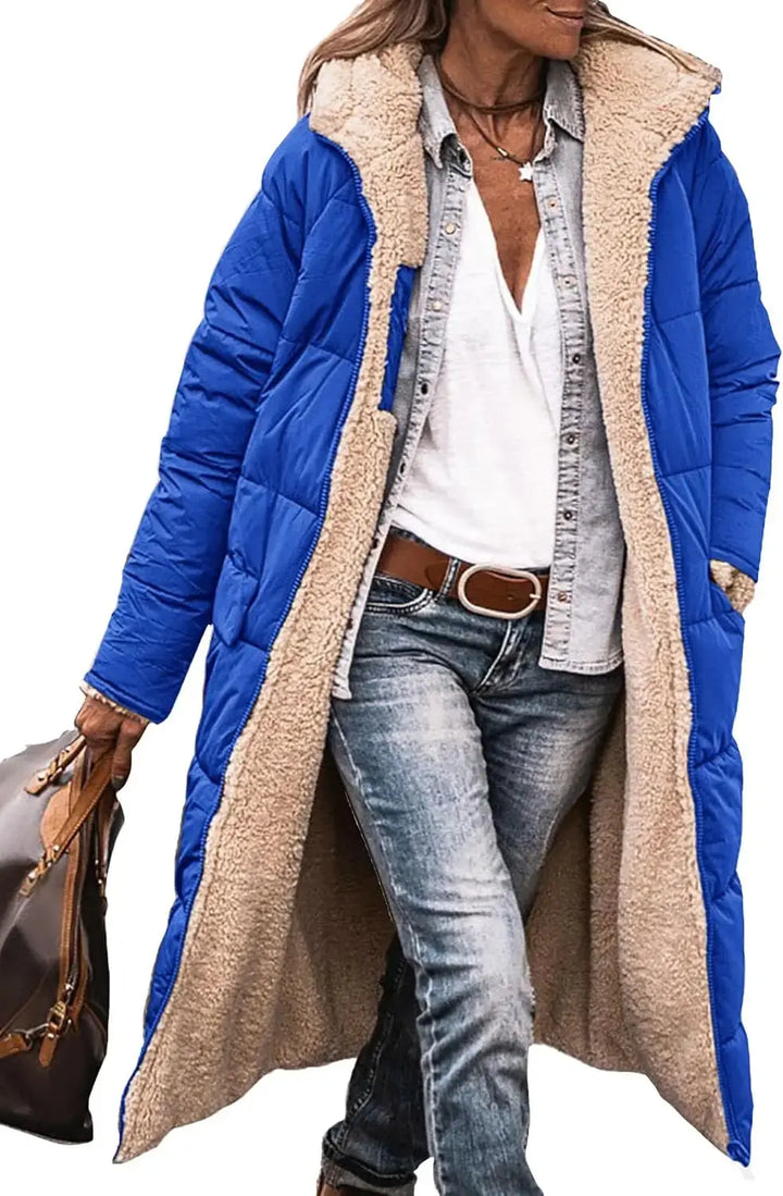 Rhian fleece lined long puffer coat with hood – image 12