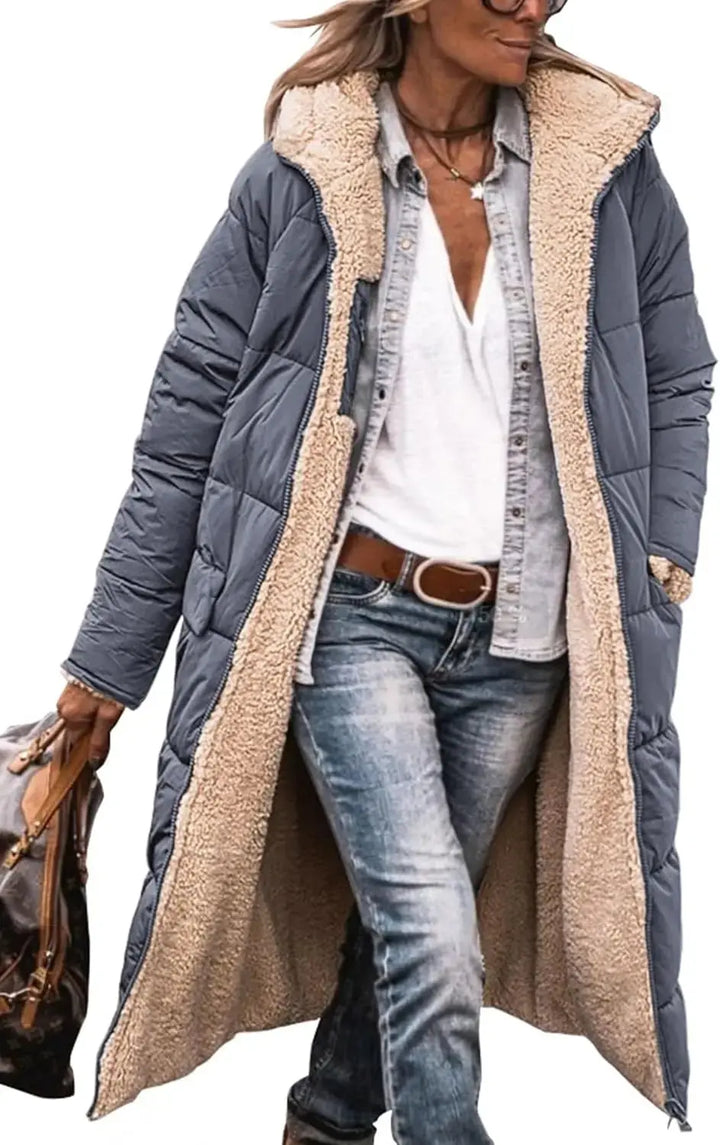 Rhian fleece lined long puffer coat with hood – image 15