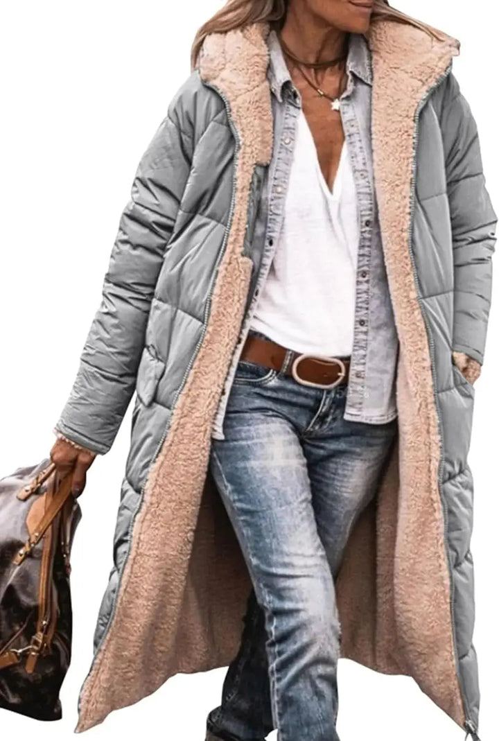Rhian fleece lined long puffer coat with hood – image 5