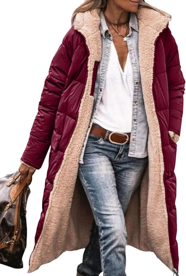 Rhian fleece lined long puffer coat with hood – image 6