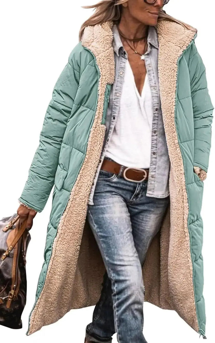 Rhian fleece lined long puffer coat with hood – image 7