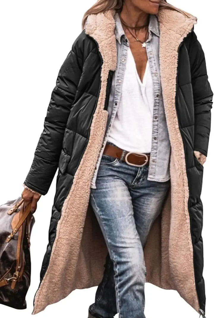 Rhian fleece lined long puffer coat with hood – image 9