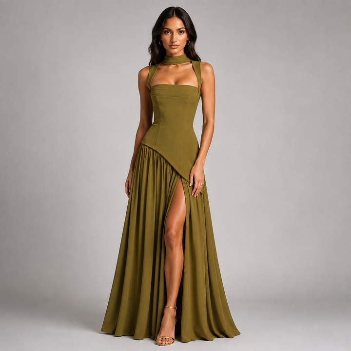 Larissa draped satin halter neck dress – image 4