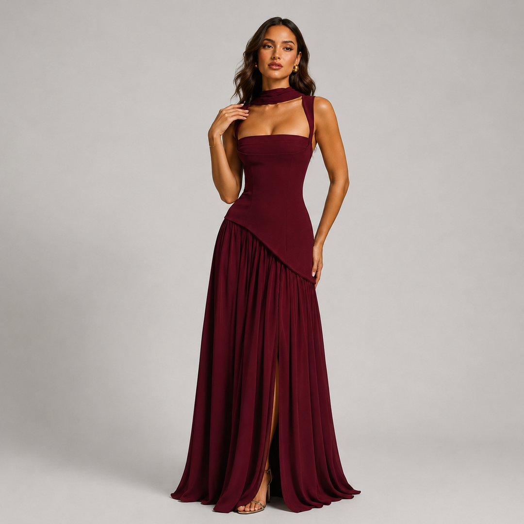 Larissa draped satin halter neck dress – image 2